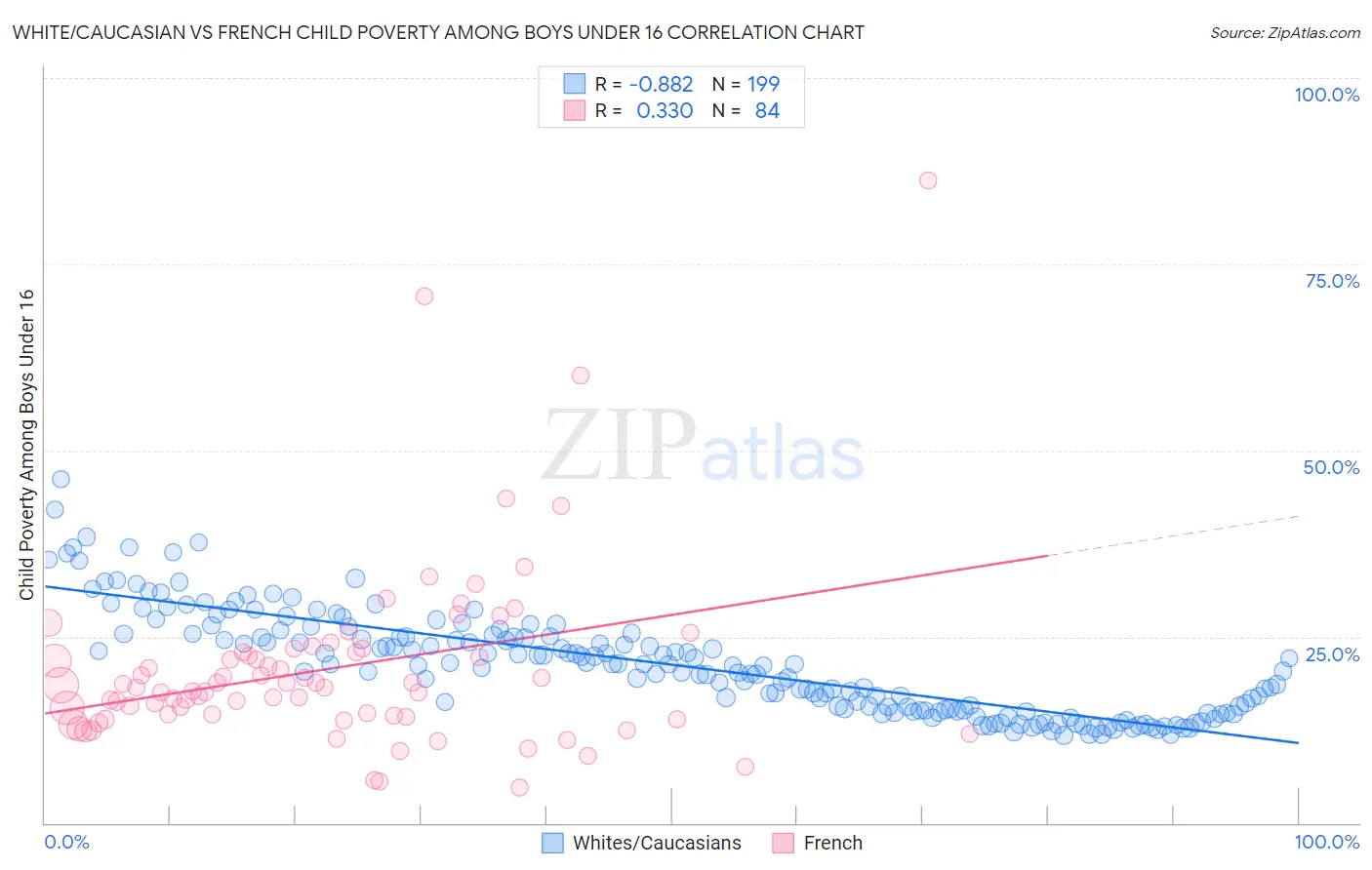 White/Caucasian vs French Child Poverty Among Boys Under 16