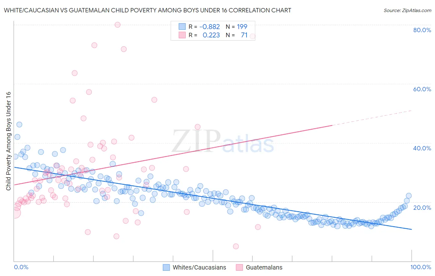 White/Caucasian vs Guatemalan Child Poverty Among Boys Under 16
