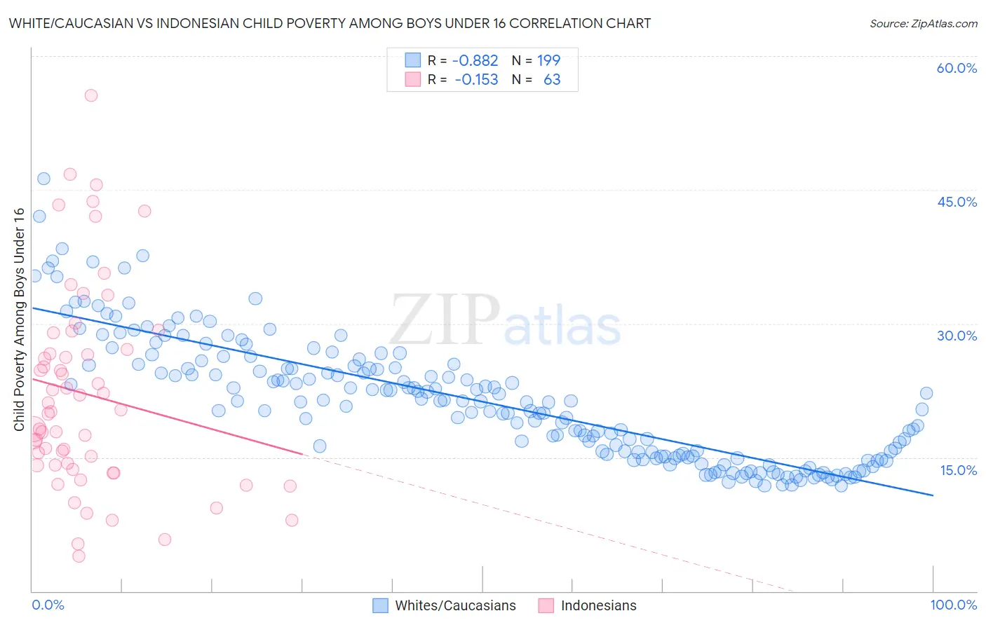 White/Caucasian vs Indonesian Child Poverty Among Boys Under 16