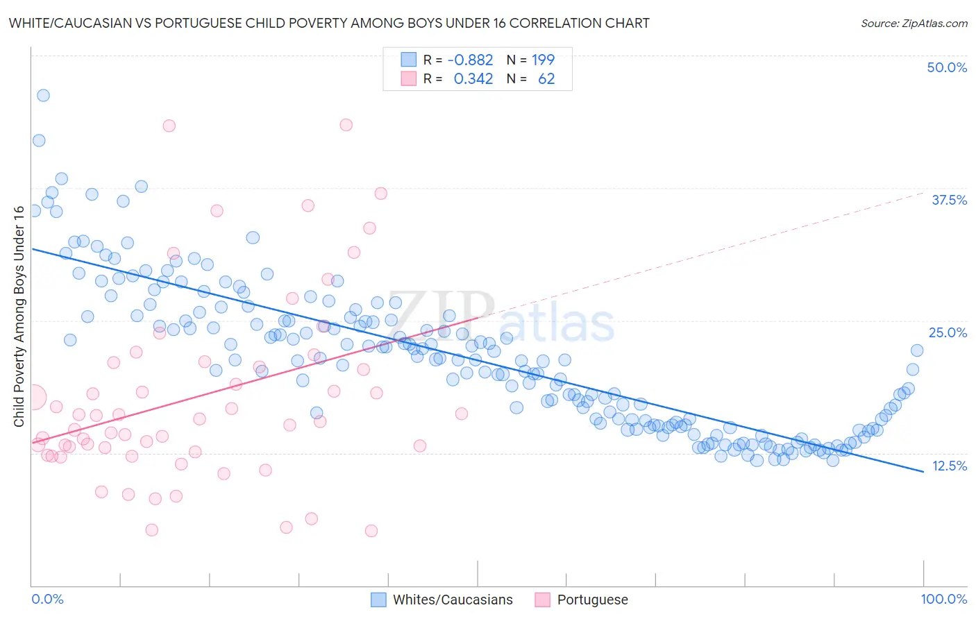 White/Caucasian vs Portuguese Child Poverty Among Boys Under 16