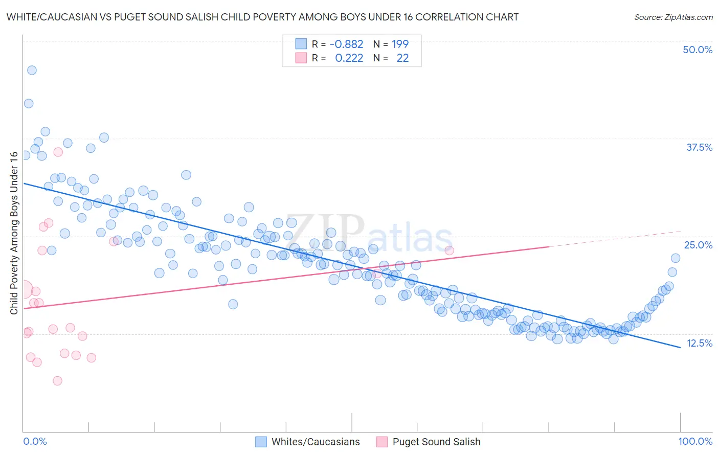 White/Caucasian vs Puget Sound Salish Child Poverty Among Boys Under 16
