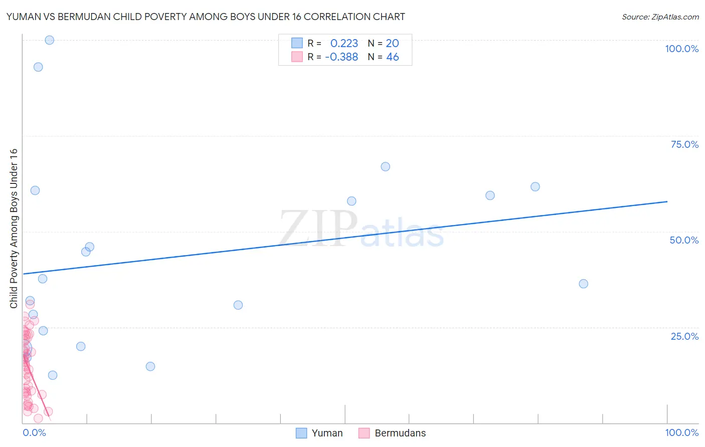 Yuman vs Bermudan Child Poverty Among Boys Under 16