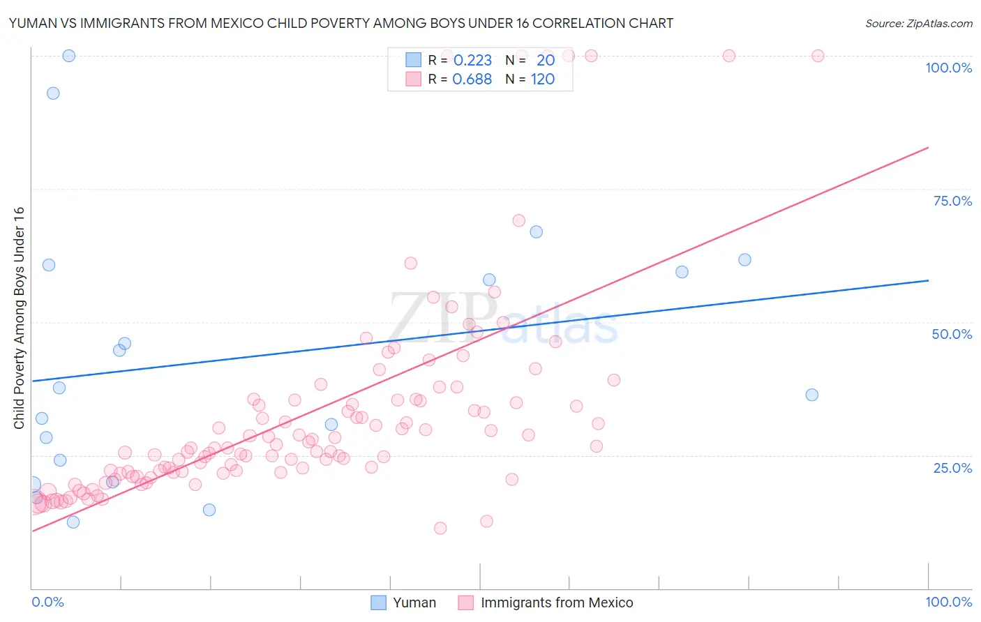 Yuman vs Immigrants from Mexico Child Poverty Among Boys Under 16