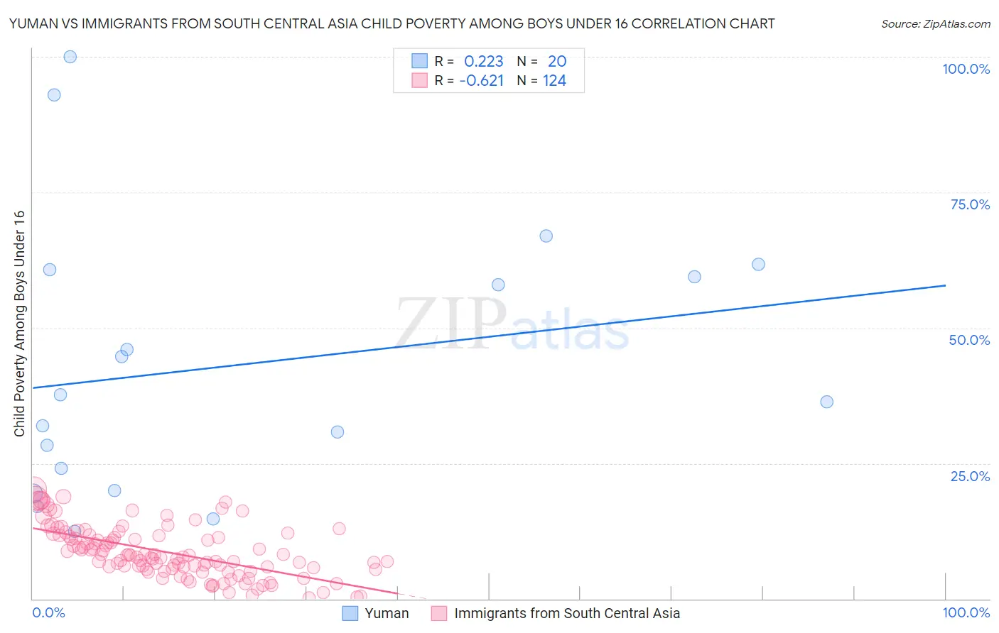 Yuman vs Immigrants from South Central Asia Child Poverty Among Boys Under 16