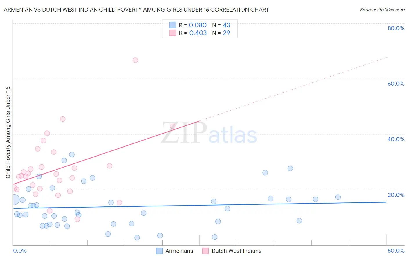 Armenian vs Dutch West Indian Child Poverty Among Girls Under 16
