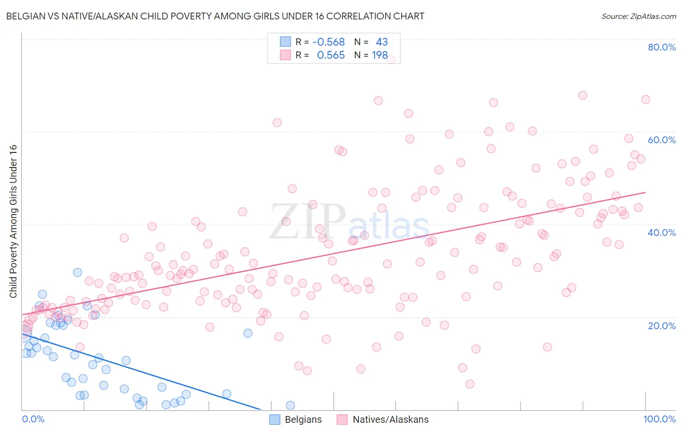 Belgian vs Native/Alaskan Child Poverty Among Girls Under 16