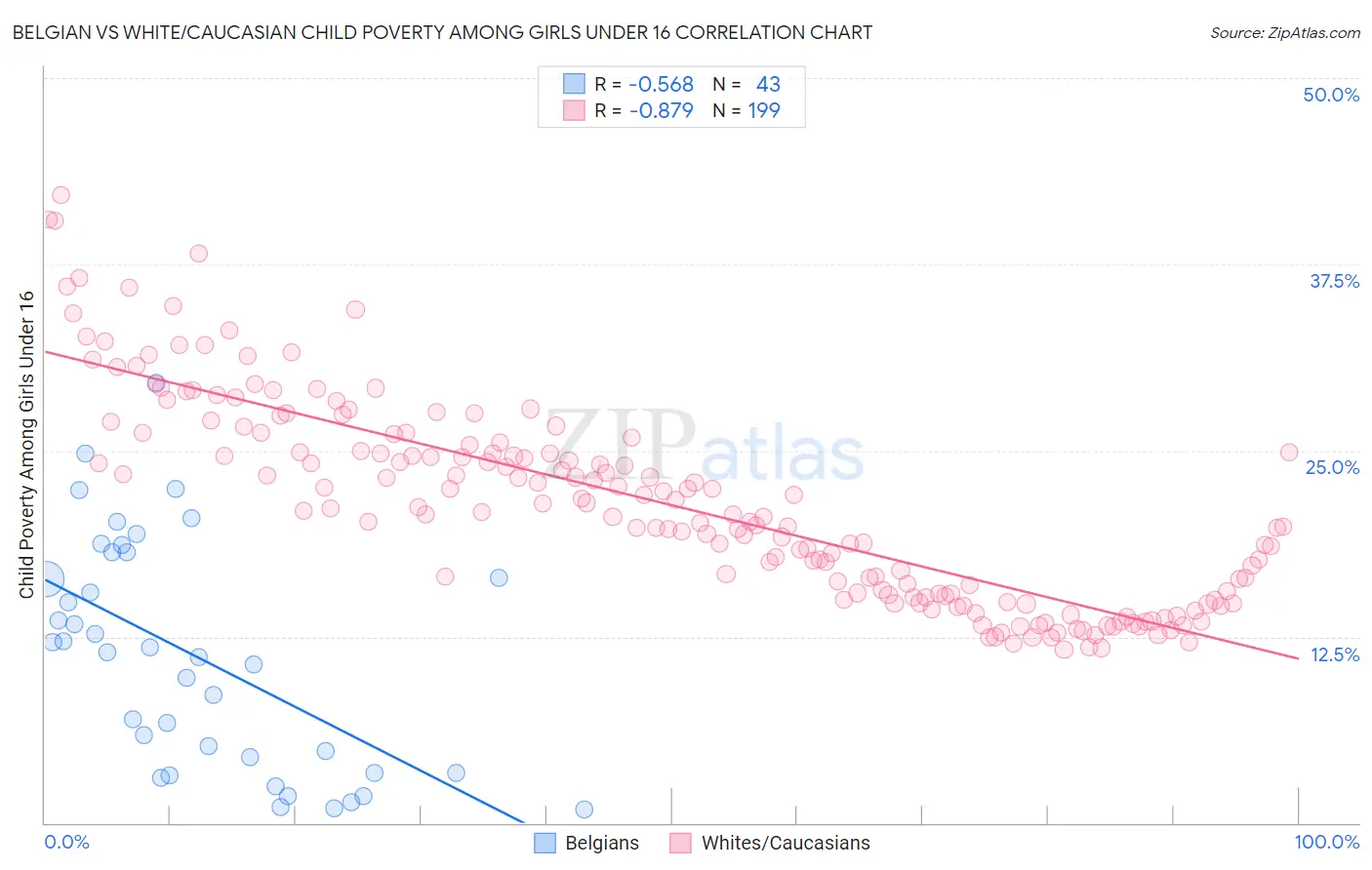 Belgian vs White/Caucasian Child Poverty Among Girls Under 16