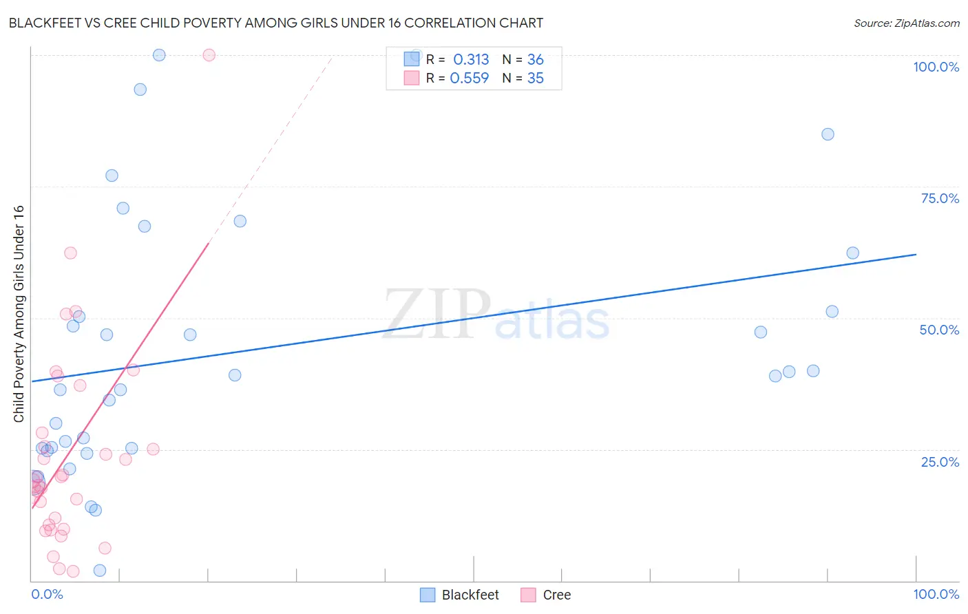 Blackfeet vs Cree Child Poverty Among Girls Under 16