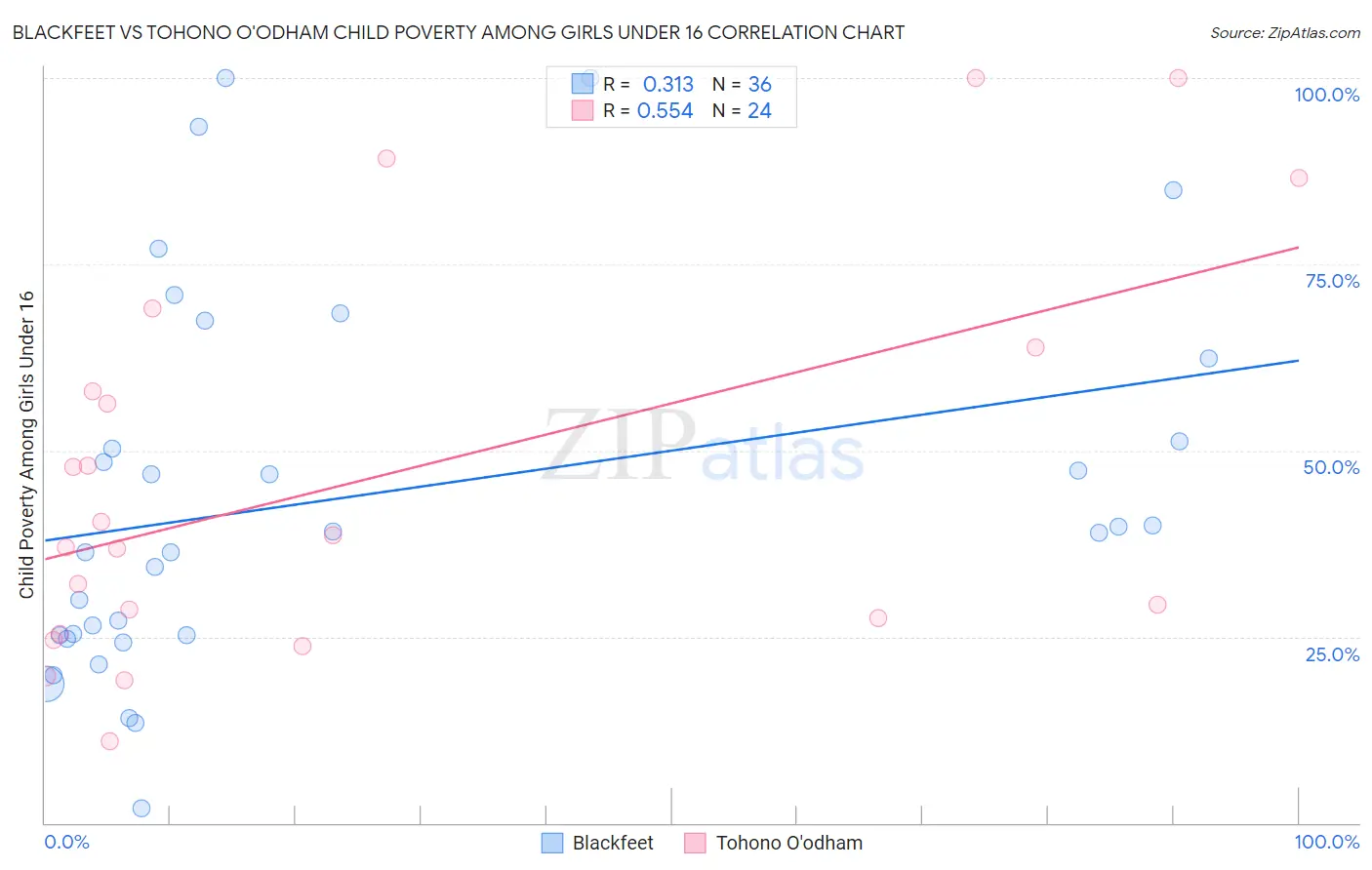 Blackfeet vs Tohono O'odham Child Poverty Among Girls Under 16