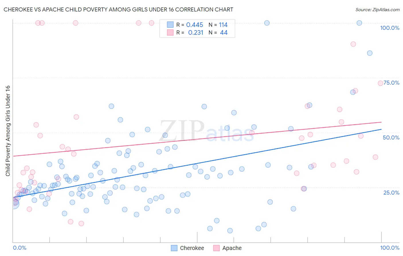 Cherokee vs Apache Child Poverty Among Girls Under 16