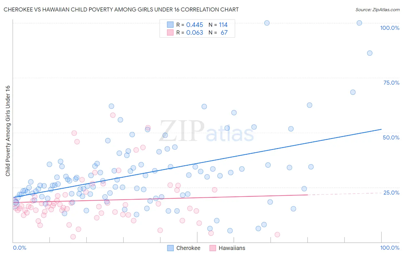 Cherokee vs Hawaiian Child Poverty Among Girls Under 16