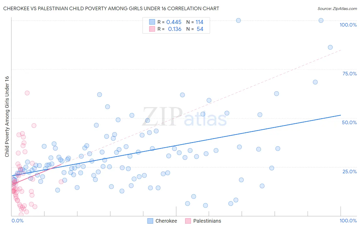 Cherokee vs Palestinian Child Poverty Among Girls Under 16