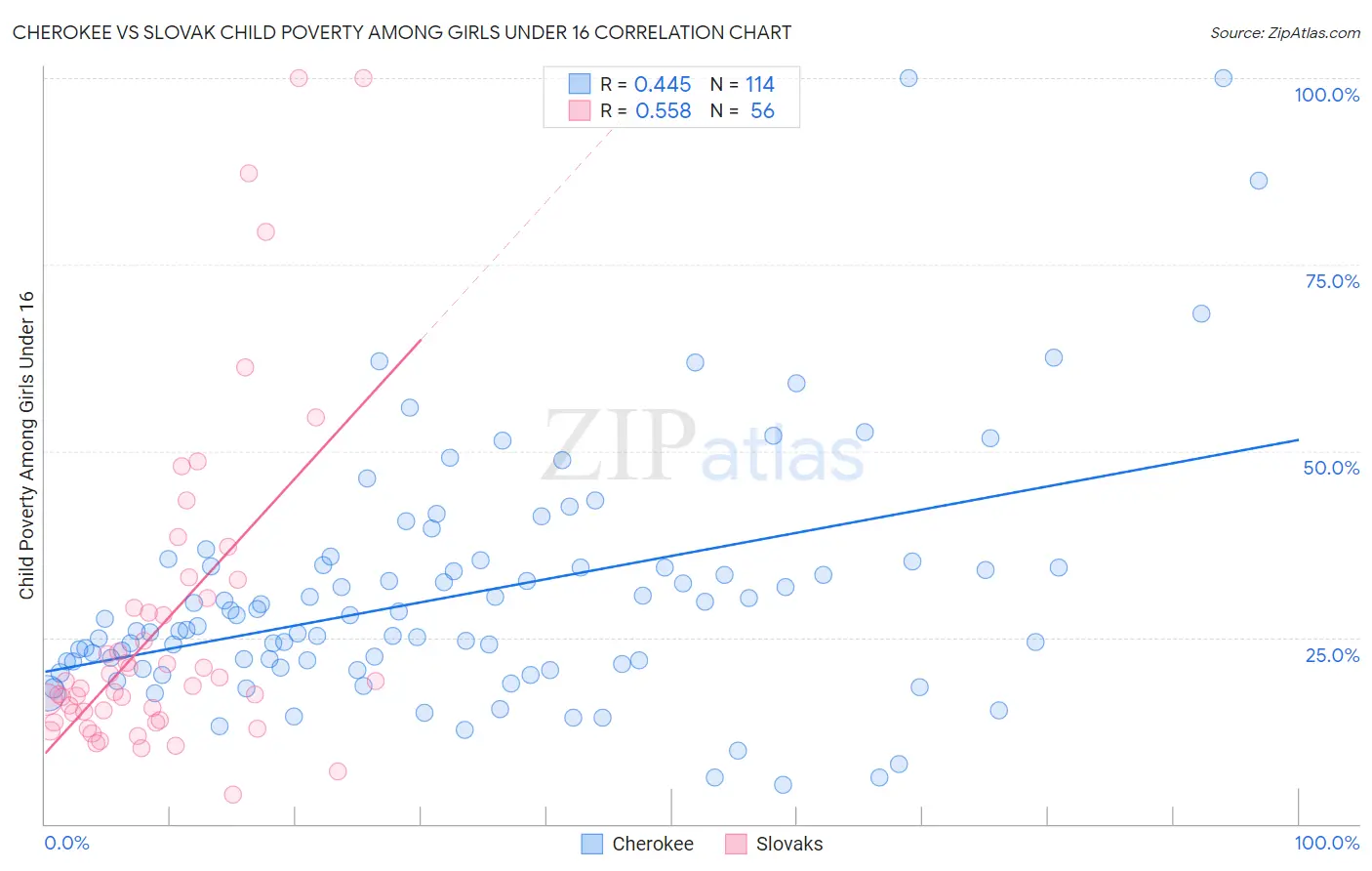 Cherokee vs Slovak Child Poverty Among Girls Under 16