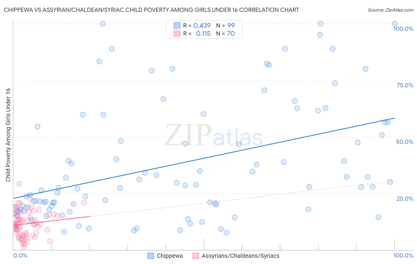 Chippewa vs Assyrian/Chaldean/Syriac Child Poverty Among Girls Under 16