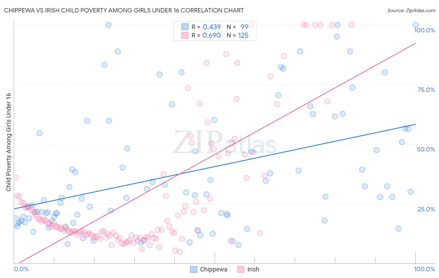 Chippewa vs Irish Child Poverty Among Girls Under 16