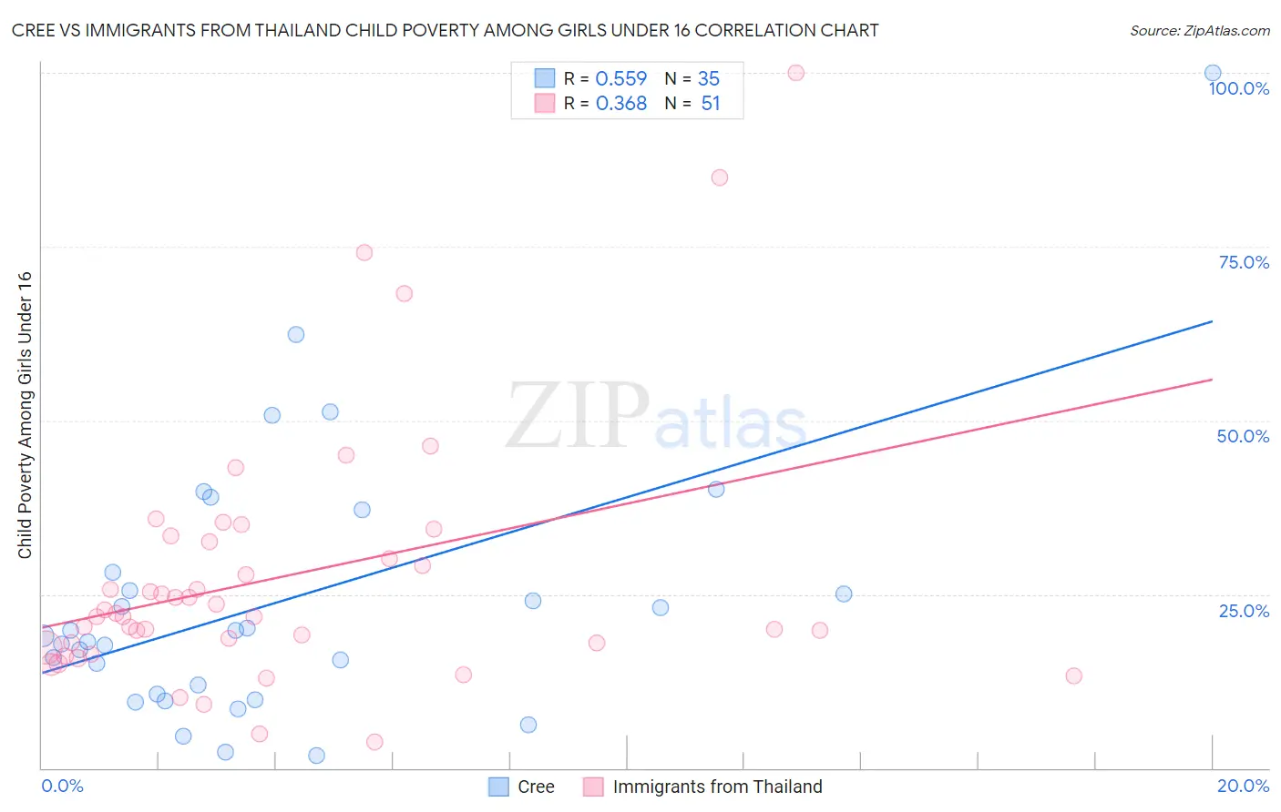 Cree vs Immigrants from Thailand Child Poverty Among Girls Under 16