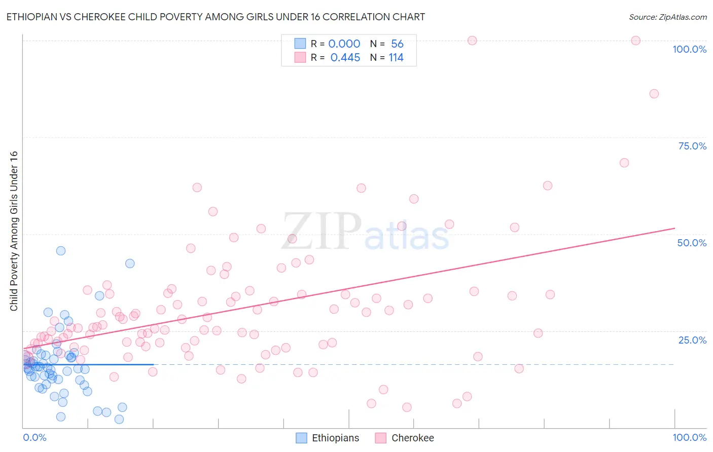 Ethiopian vs Cherokee Child Poverty Among Girls Under 16