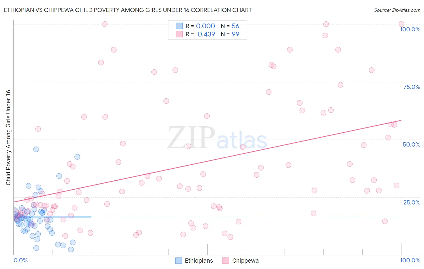 Ethiopian vs Chippewa Child Poverty Among Girls Under 16