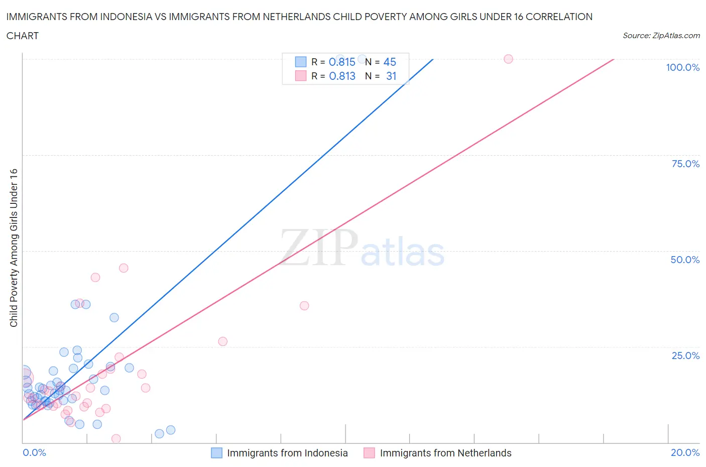 Immigrants from Indonesia vs Immigrants from Netherlands Child Poverty Among Girls Under 16