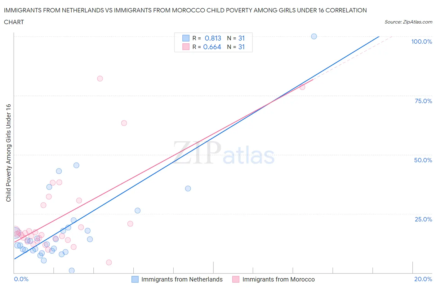 Immigrants from Netherlands vs Immigrants from Morocco Child Poverty Among Girls Under 16