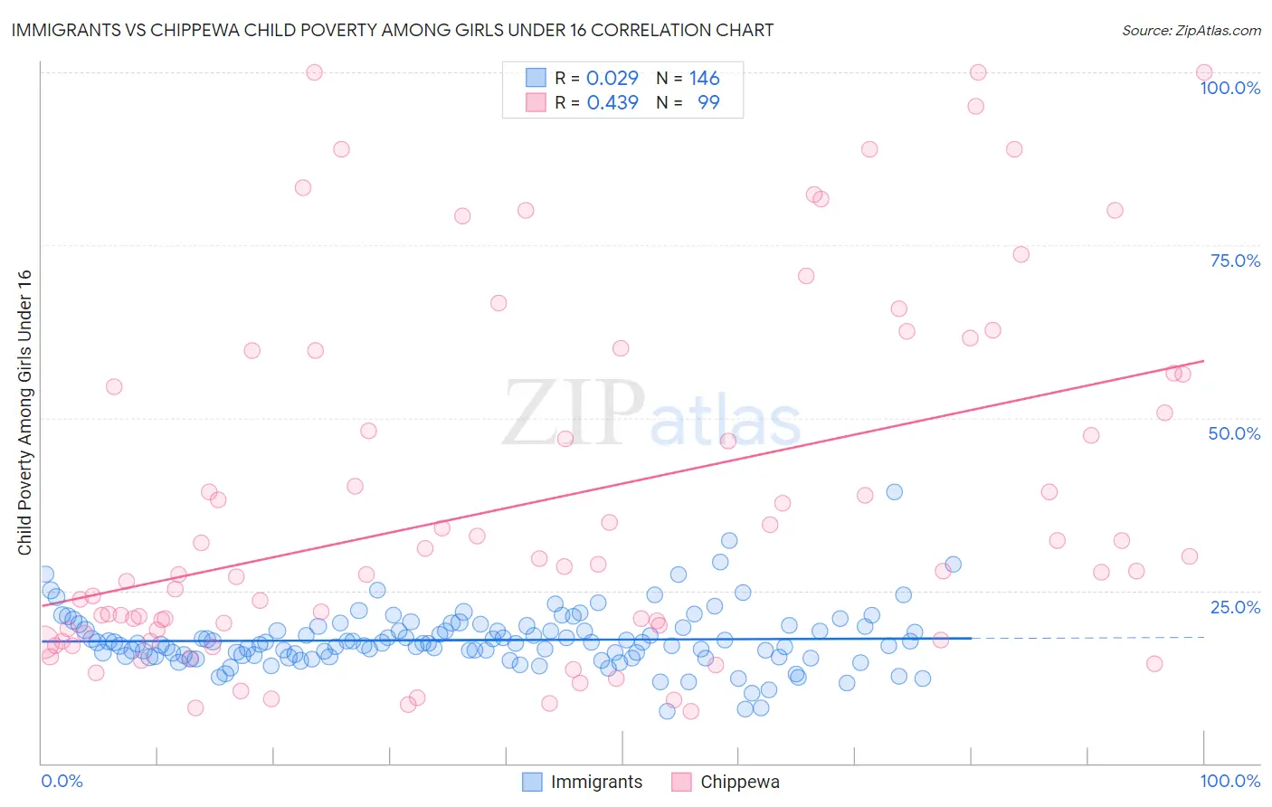 Immigrants vs Chippewa Child Poverty Among Girls Under 16