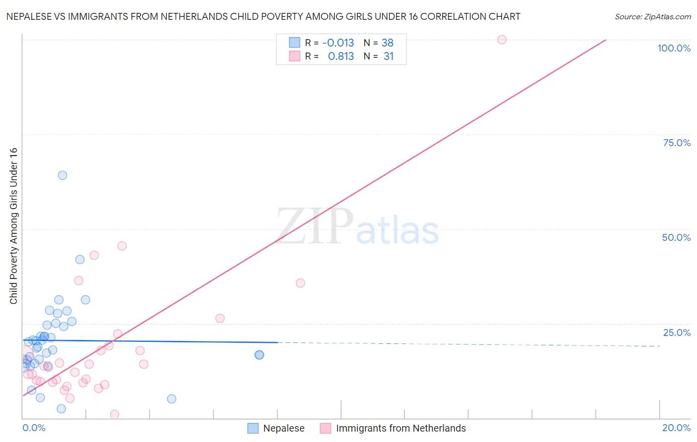 Nepalese vs Immigrants from Netherlands Child Poverty Among Girls Under 16