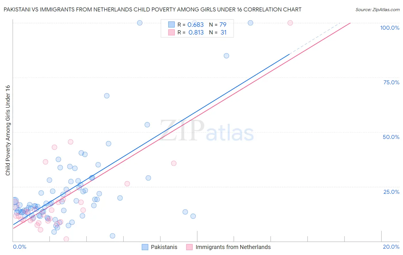 Pakistani vs Immigrants from Netherlands Child Poverty Among Girls Under 16