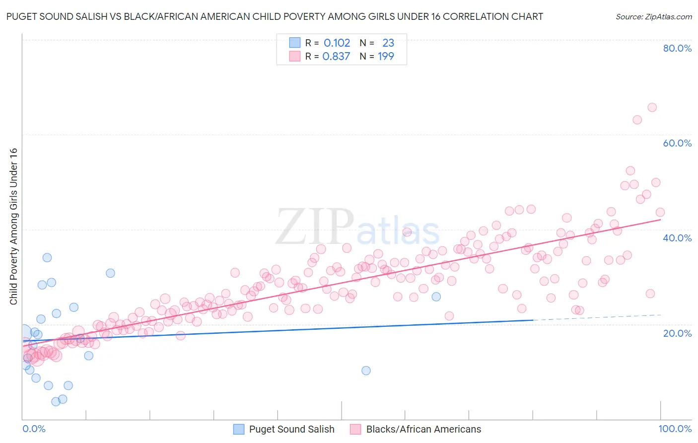 Puget Sound Salish vs Black/African American Child Poverty Among Girls Under 16