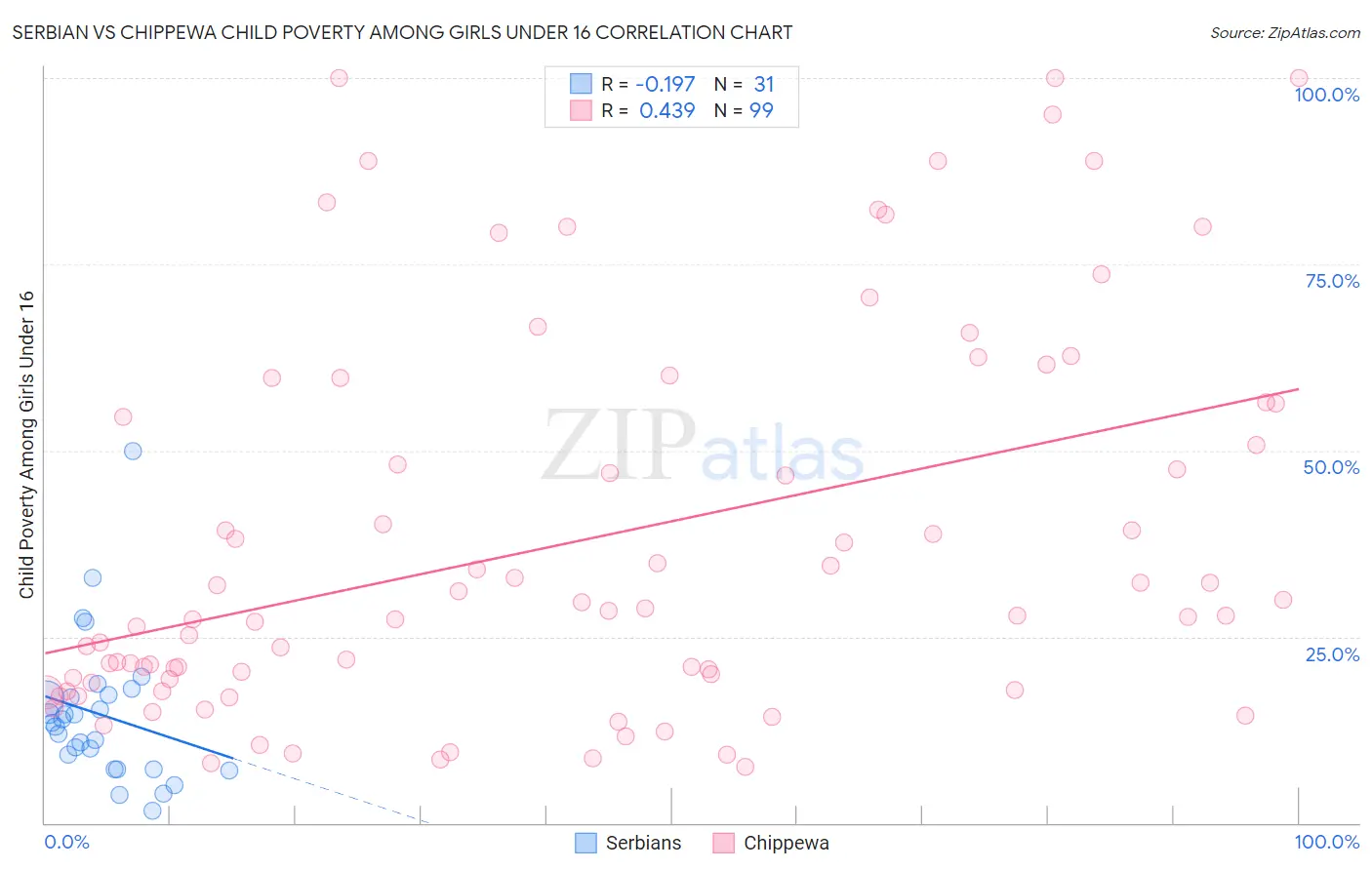 Serbian vs Chippewa Child Poverty Among Girls Under 16