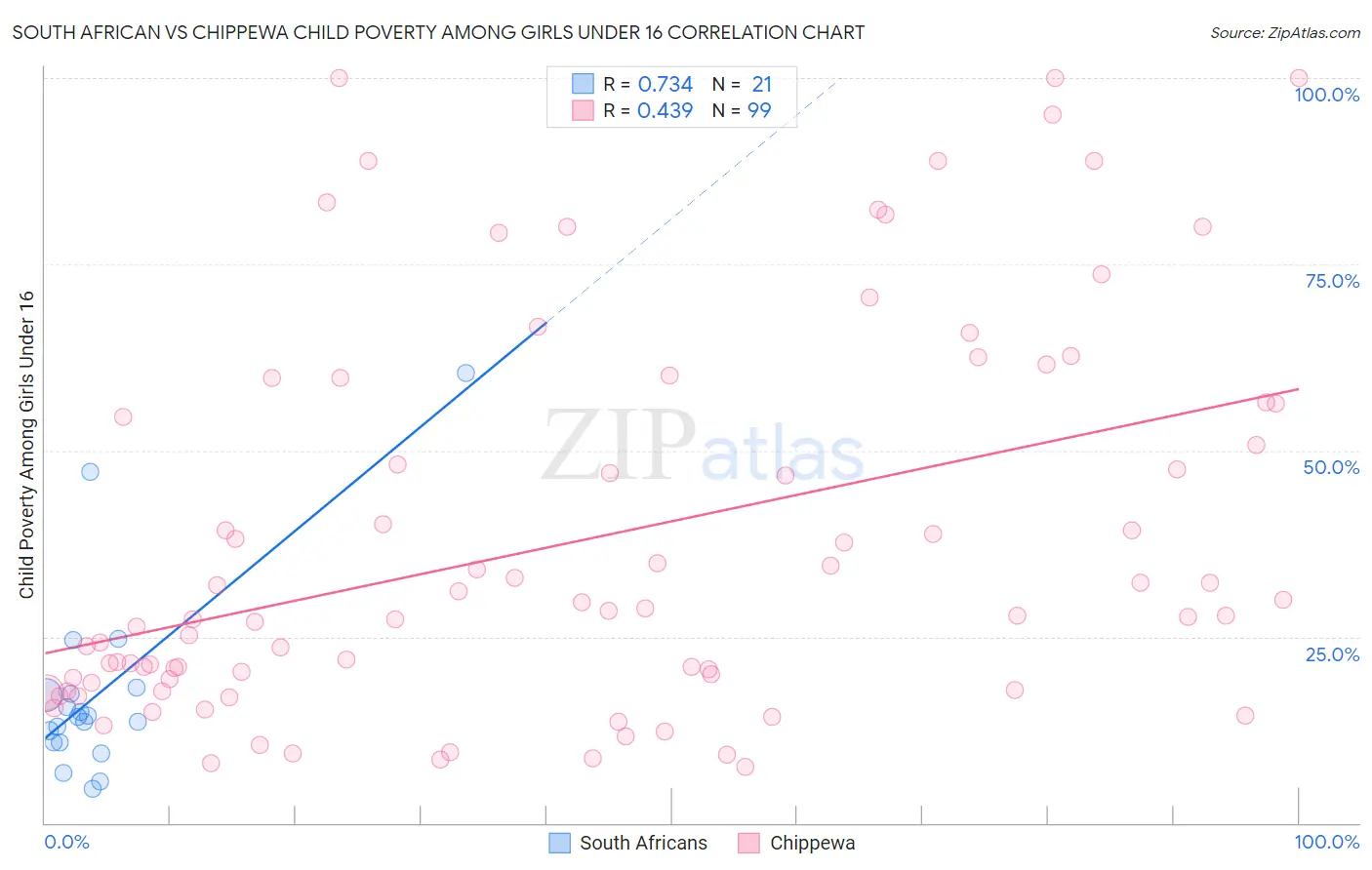 South African vs Chippewa Child Poverty Among Girls Under 16