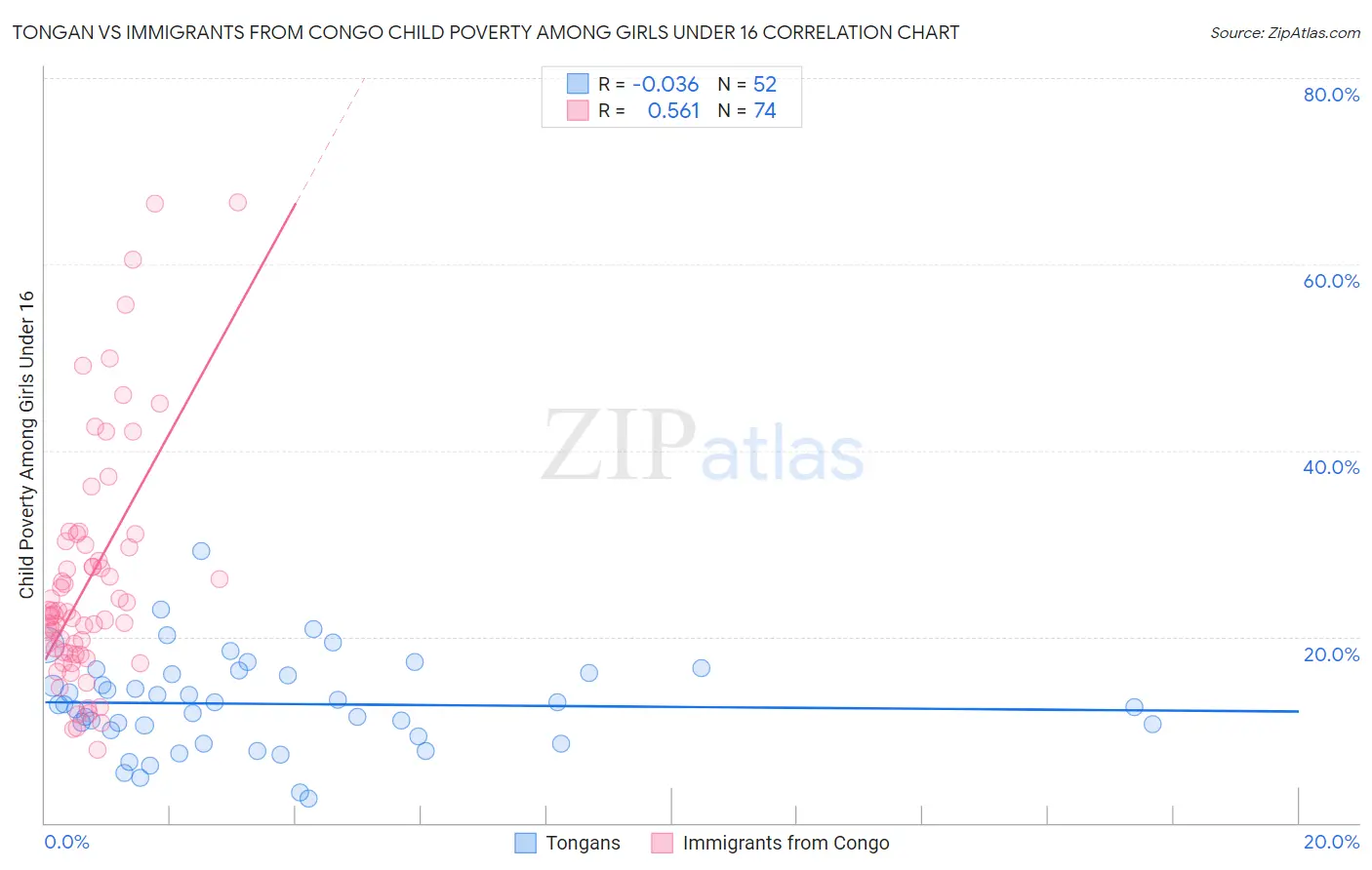 Tongan vs Immigrants from Congo Child Poverty Among Girls Under 16