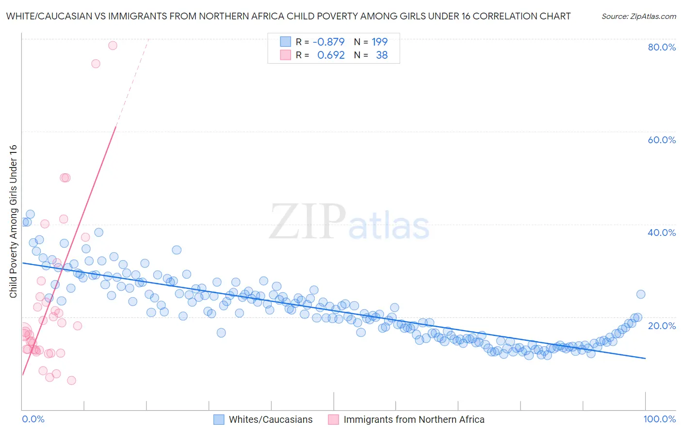 White/Caucasian vs Immigrants from Northern Africa Child Poverty Among Girls Under 16