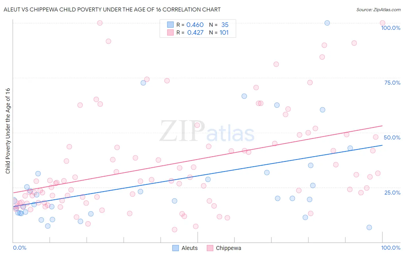 Aleut vs Chippewa Child Poverty Under the Age of 16