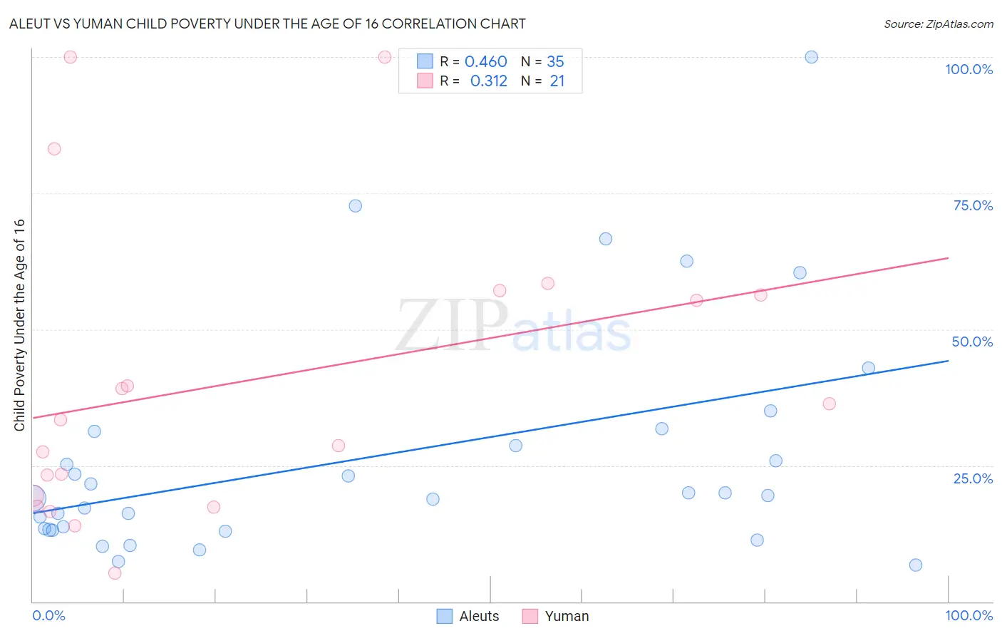 Aleut vs Yuman Child Poverty Under the Age of 16