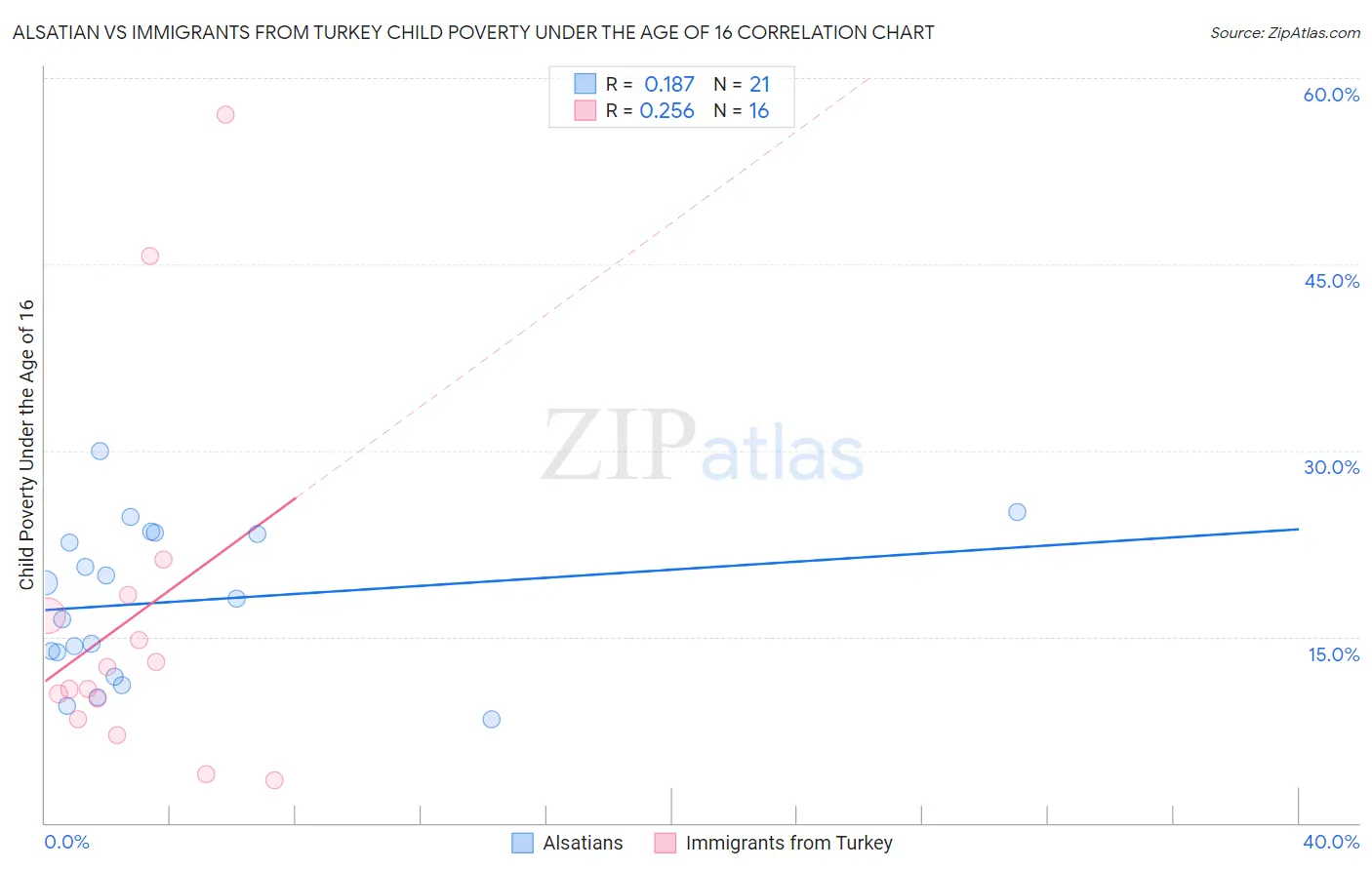 Alsatian vs Immigrants from Turkey Child Poverty Under the Age of 16