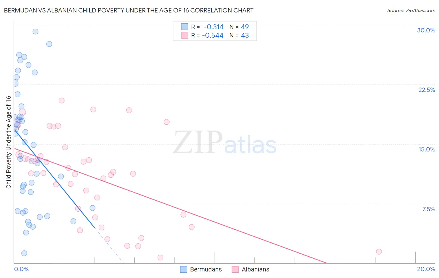 Bermudan vs Albanian Child Poverty Under the Age of 16