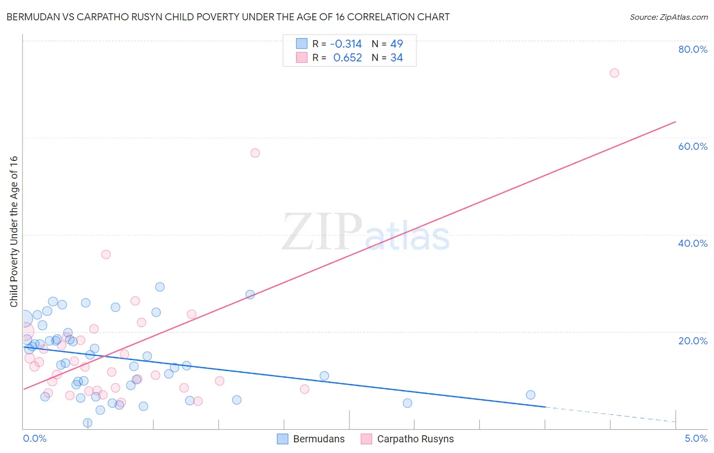 Bermudan vs Carpatho Rusyn Child Poverty Under the Age of 16