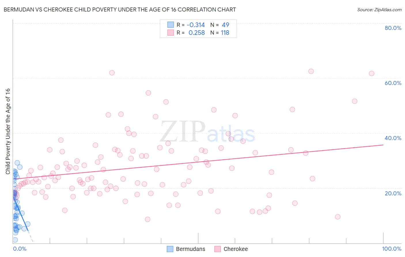 Bermudan vs Cherokee Child Poverty Under the Age of 16
