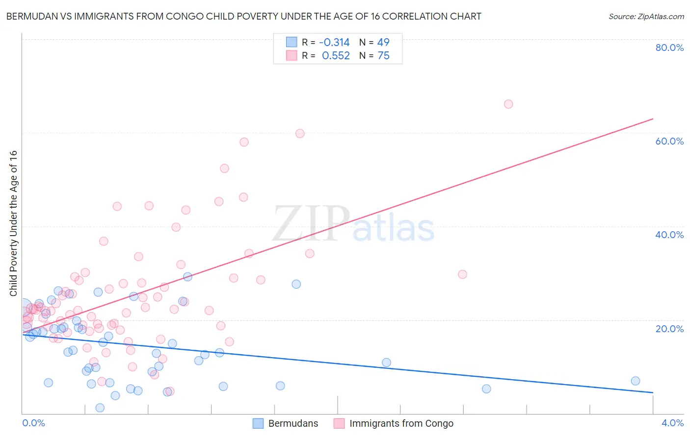 Bermudan vs Immigrants from Congo Child Poverty Under the Age of 16