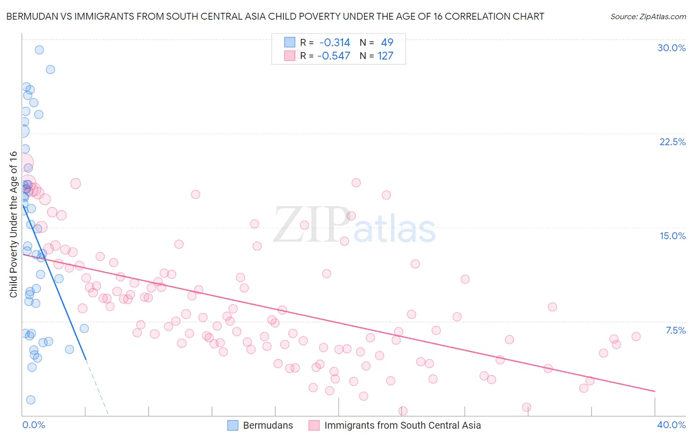 Bermudan vs Immigrants from South Central Asia Child Poverty Under the Age of 16