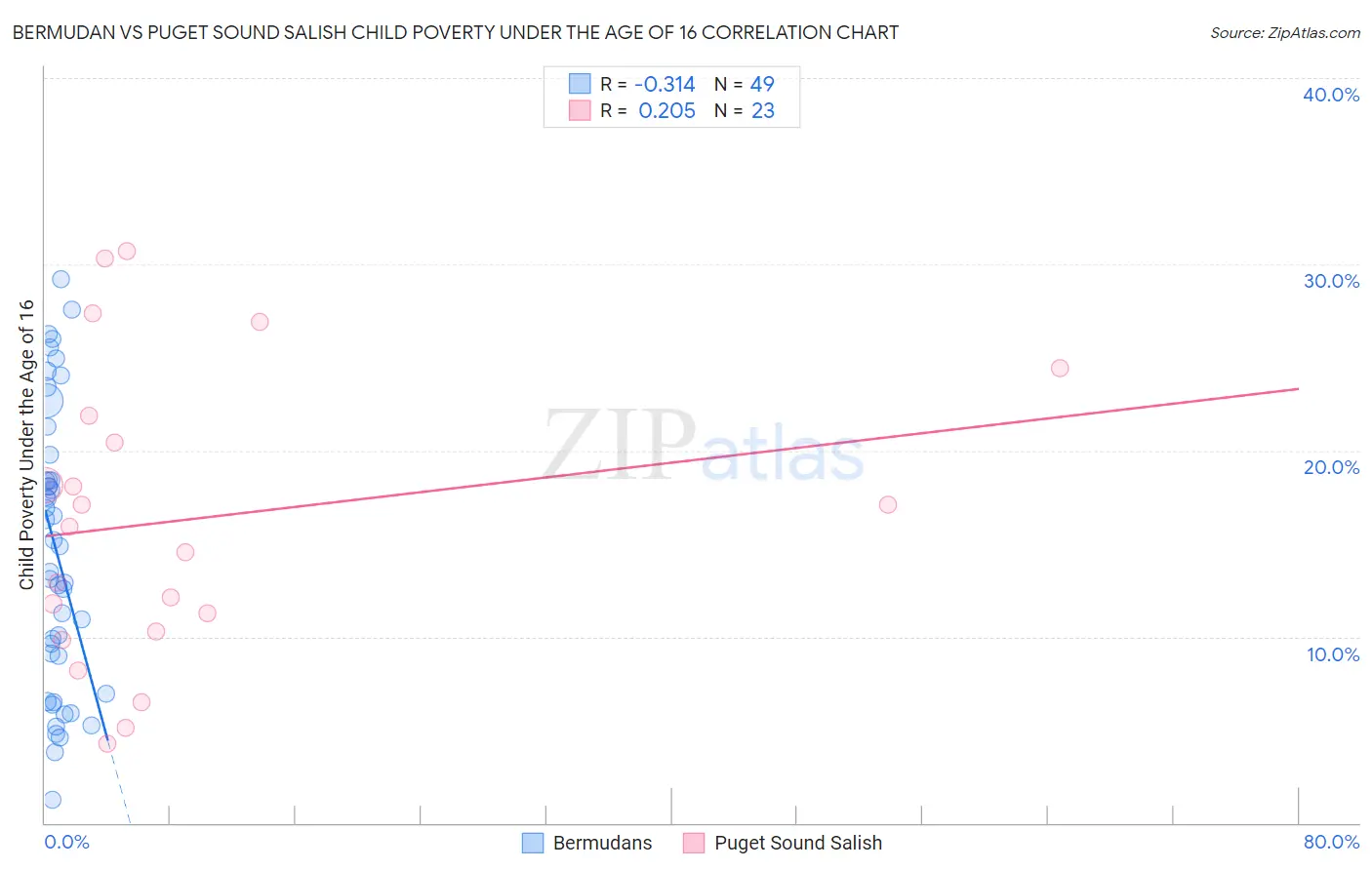 Bermudan vs Puget Sound Salish Child Poverty Under the Age of 16