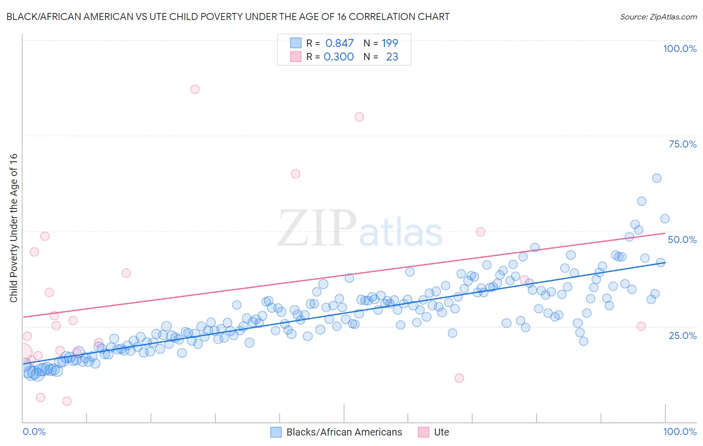 Black/African American vs Ute Child Poverty Under the Age of 16