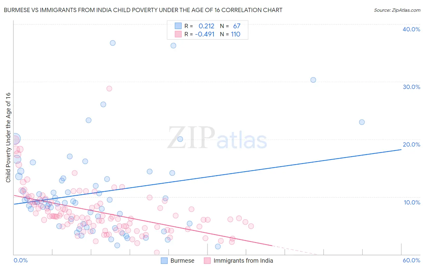 Burmese vs Immigrants from India Child Poverty Under the Age of 16