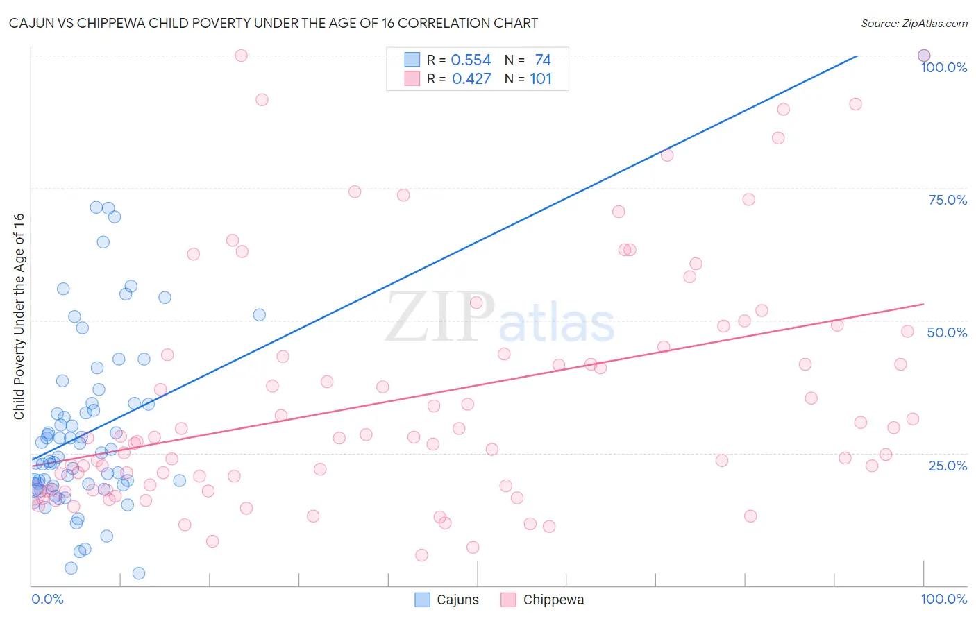 Cajun vs Chippewa Child Poverty Under the Age of 16