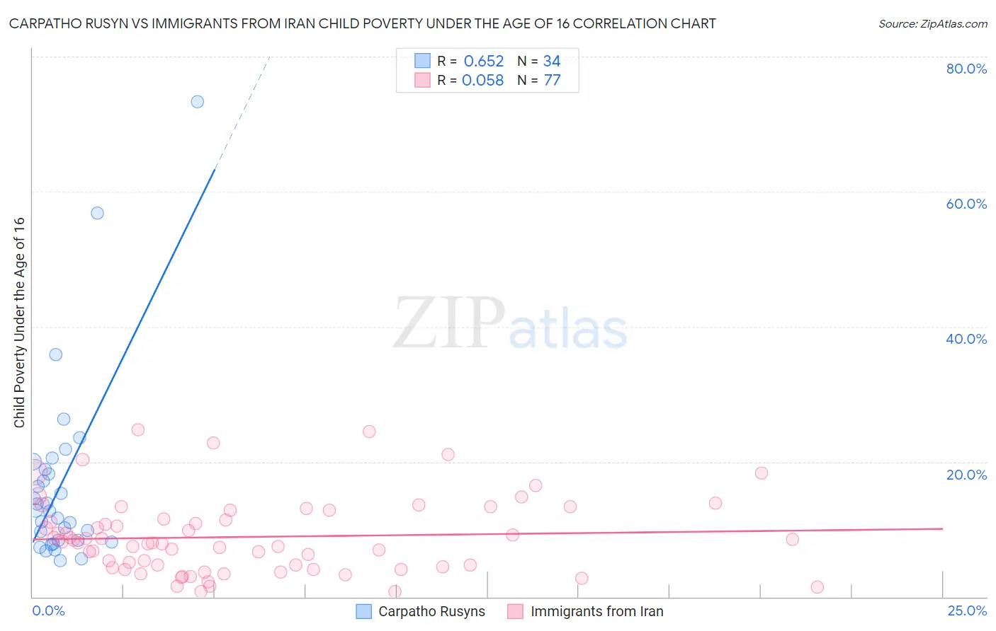 Carpatho Rusyn vs Immigrants from Iran Child Poverty Under the Age of 16