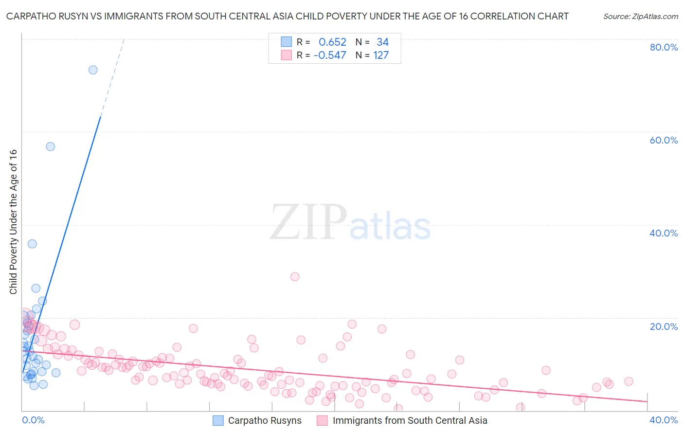Carpatho Rusyn vs Immigrants from South Central Asia Child Poverty Under the Age of 16