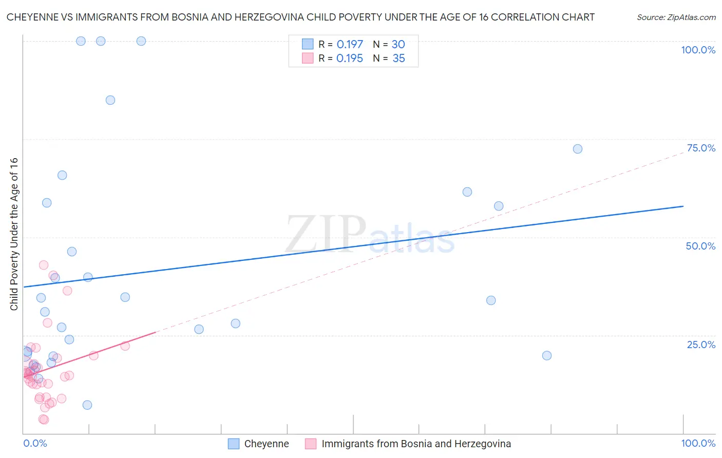 Cheyenne vs Immigrants from Bosnia and Herzegovina Child Poverty Under the Age of 16