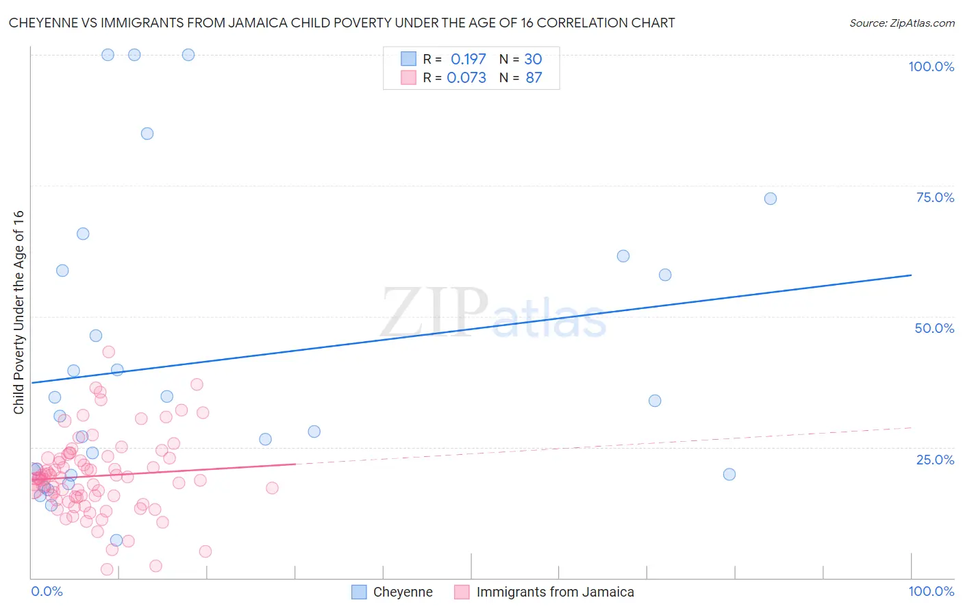 Cheyenne vs Immigrants from Jamaica Child Poverty Under the Age of 16