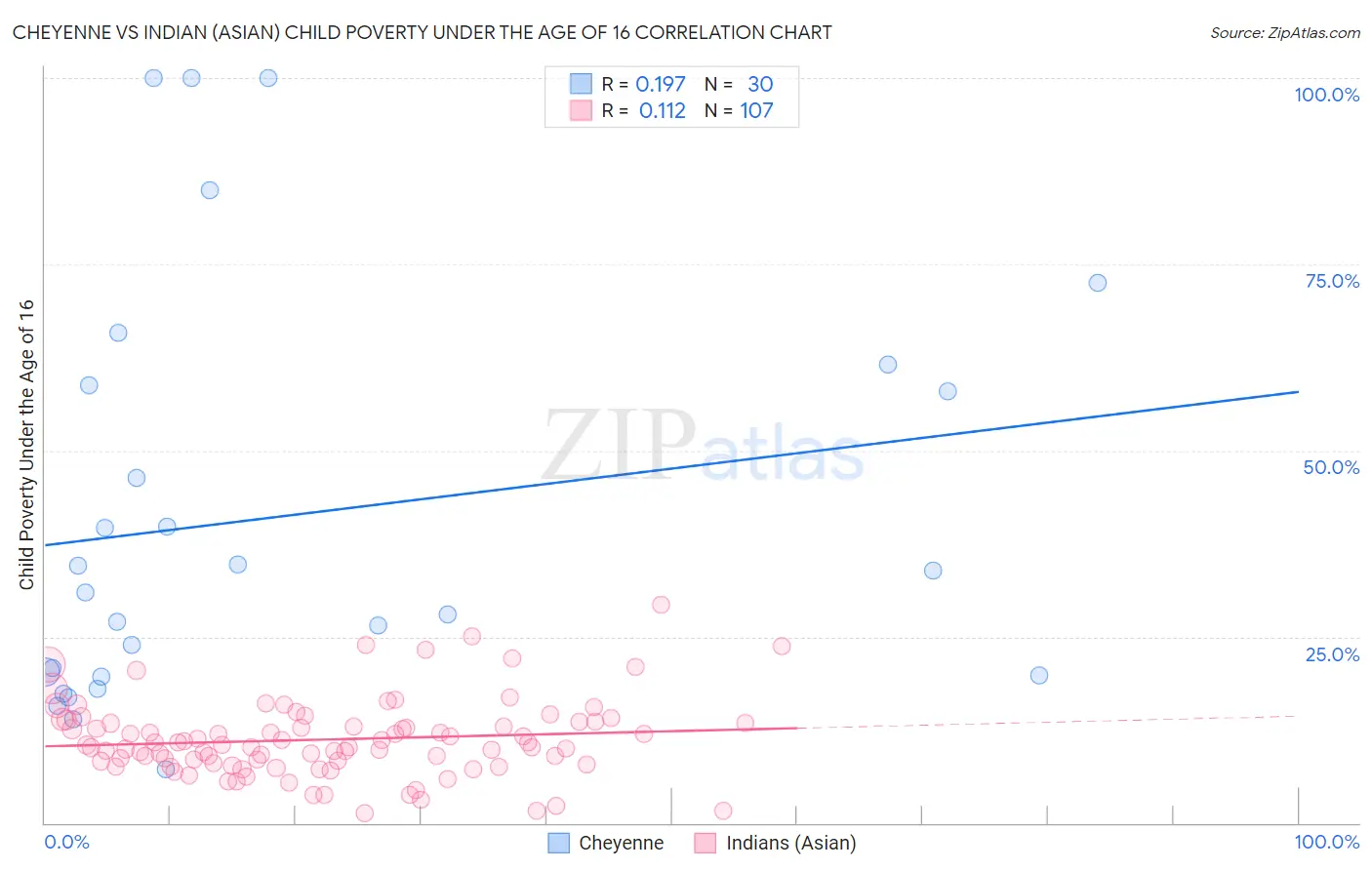 Cheyenne vs Indian (Asian) Child Poverty Under the Age of 16