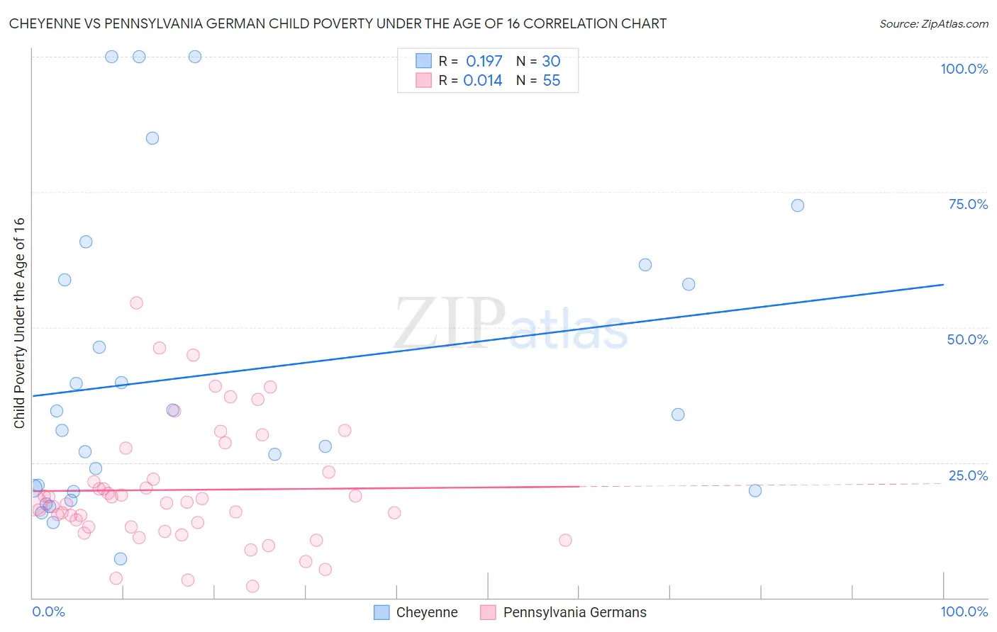 Cheyenne vs Pennsylvania German Child Poverty Under the Age of 16